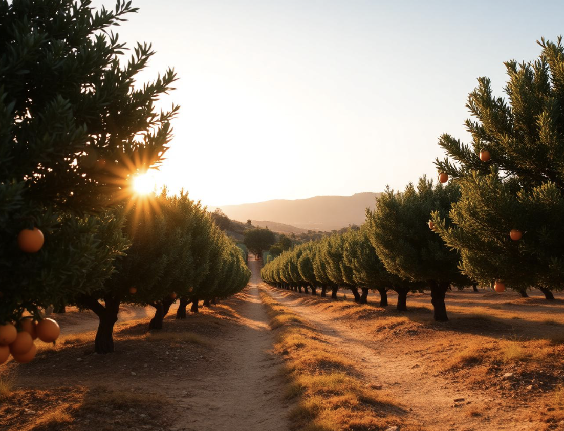 Sonnige Orangenhaine in Griechenland — Herkunftsort der REFRESH YOU Rohstoffe