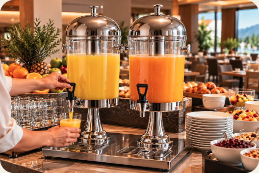 SUNNY Frühstückssäfte im Saftspender am Frühstücksbuffet